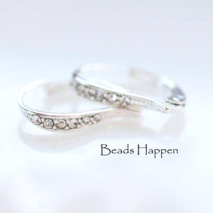 Leverback Plated 16x12mm Earwires, Bright Silver with Clear Crystals Inlaid, with Loop for Adding Beads, Quantity 2 (1 pair)