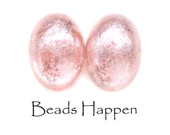 From Italy, 14x10mm Oval Cabochons with Shimmering Pink Treatment, Resin Ovals, From Italy, Light Rose Pink Cabs, Quantity 2