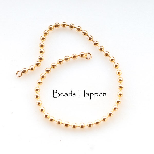 Bracelet Length 15.5cm 6.1 inches Gold Plated Ball Chain with Two Loops, Vintage with Gold Plating, Quantity 1