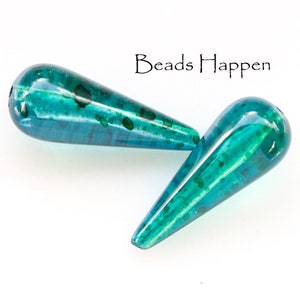 29x12mm Tapered Two-Tone Acrylic Beads in Blue-Green Aqua Moss Green, Teardrop Beads, Droplet Pattern, Quantity 2