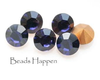 39ss Deep Tanzanite Chatons, 39ss Rhinestones, Round Glass Stones, Dark Tanzanite Blue Purple Chatons, Quantity 6