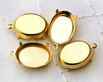 18x13 18x13mm Gold Plated Oval Settings, Closed Backs, One 1 Loop Ring, Quantity 4