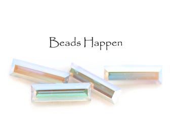 Swarovski 10x3mm Vintage Clear AB Article 4500 Baguette Stones, Baguettes, Silver Foiled, Backs, 10x3 Rectangles, Quantity 4