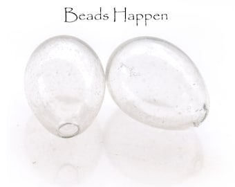 25x18mm Hollow Glass Vintage 1-Hole One Hole Beads, Lightweight, Perfect for Adding Elements Inside! Clear Teardrop Teardrops, Quantity 2