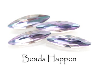 15x4mm Vitrail Light Navettes, Faceted Tops, Foil backs, 15x4 Navettes, Pastel Pink Rose Blue Purple, Point Backs, Quantity 4