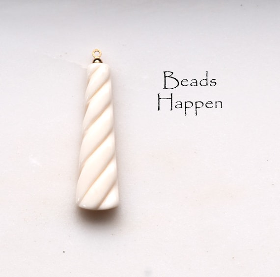 VINTAGE 45mm Carved Bone Pendant with Darkened Silver Plated Single Loop, Spiral Carving, Flat Back, Quantity 1