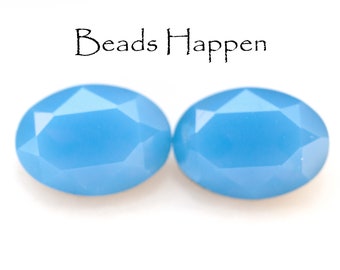 18x13mm Blue Opal Oval Glass Jewels, Blue Opal Ovals, 18x13 Ovals, Silver Foiled, 18x13 Opals, Point Backs, Glass, Quantity 2
