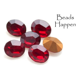 Vintage 10x8mm Siam Red Oval Glass Stones from Czechoslovakia, Ruby Red Glass Jewels, 10x8mm ovals, Red Ovals, Siam, Quantity 6