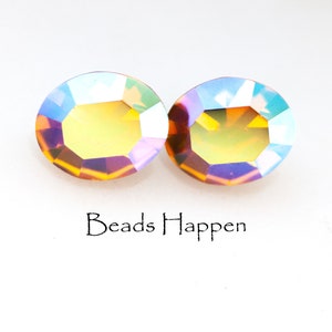 Vintage 12x10mm Oval SWAROVSKI Crystals, 12x10 ovals, Topaz AB, foiled backs, Machine Cut MC, Article 4100, 12x10 Ovals, Quantity 2