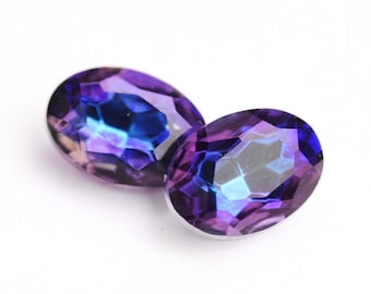 14x10mm freaky WEIRD Oval Blue Purple Bermuda Blue Glass Jewels Stones Gems, 14x10 Ovals, Foiled Backs, (H1-5-2b), Quantity 2