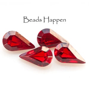 13x7.8mm SWAROVSKI Siam Red Pears Pear Crystals, 13x7.8 Pears, Vintage Swarovski Article 4300/2 TTC stones, Austria, Quantity 4