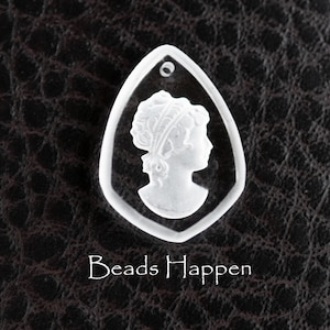 23x16mm Glass Intaglio Glass Pendant, Clear with Frosted Woman Lady Cameo, Intaglio, Cameo, Cameos, Frosted, Quantity 1