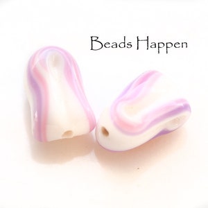 Vintage 18x13mm V-Shaped U-Shaped Chalk White and Pink Purple Stripes Glass Beads from 1960s Japan, Taffy Artisan, Handmade, Quantity 2