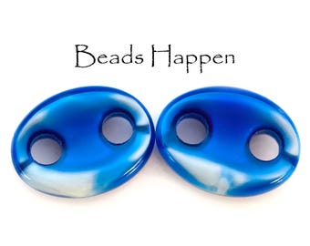 20x16mm Lapis Blue Two-Hole Oval Glass Beads, Connectors, Quantity 2