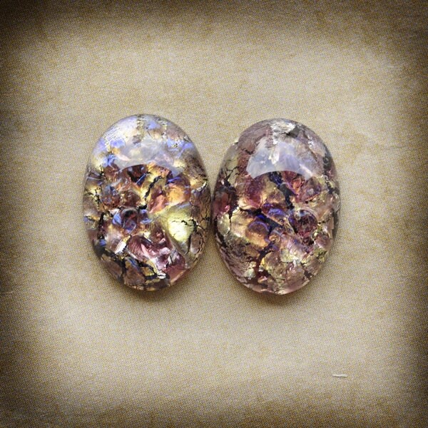 More in Stock! 18x13mm Amethyst Opal Oval Glass Artisan Cabochons Cabs, Flat Backs, Quantity 2