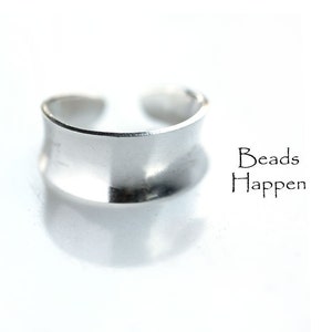 Sturdy VINTAGE Bright Sterling Silver Plated Over Brass Adjustable Ring Blank, 3/8&quot; tall, Curved Surface, Quantity 1