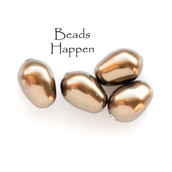 11x8mm Swarovski Antique Brass Pearlized Beads, Article 5821, Pear Potato Shape, Brown Bronze Pearl Beads Bead, Quantity 4