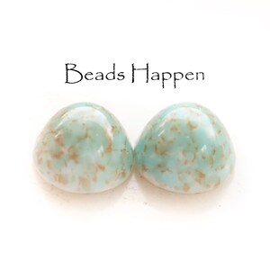 Cherry Brand 11mm Round Vintage Turquoise Matrix Flat Back Glass Cabochons Cabs, Post-WWII Japan, Smooth Mounded Tops, Quantity 2