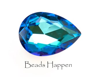 25x18mm Bermuda Blue Pear Teardrop Glass Jewel Gem Stone, Foiled Back, Sapphire Blue, Two Tone, 25x18 pears, Quantity 1