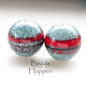 18mm Round Glass Beads in Southwest Turquoise Red and Black Colors from the Czech Republic, Speckled Beads, Quantity 2