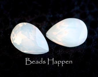 14x10mm Pear White Opal Glass Jewels Stones, White Opal Glass Pears, 14x10 Pears, Quantity 2