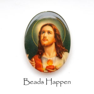 Vintage 40x30mm Oval Glass Cabochon from West Germany, Jesus, Religious, Christ, Catholic, Christian, Quantity 1