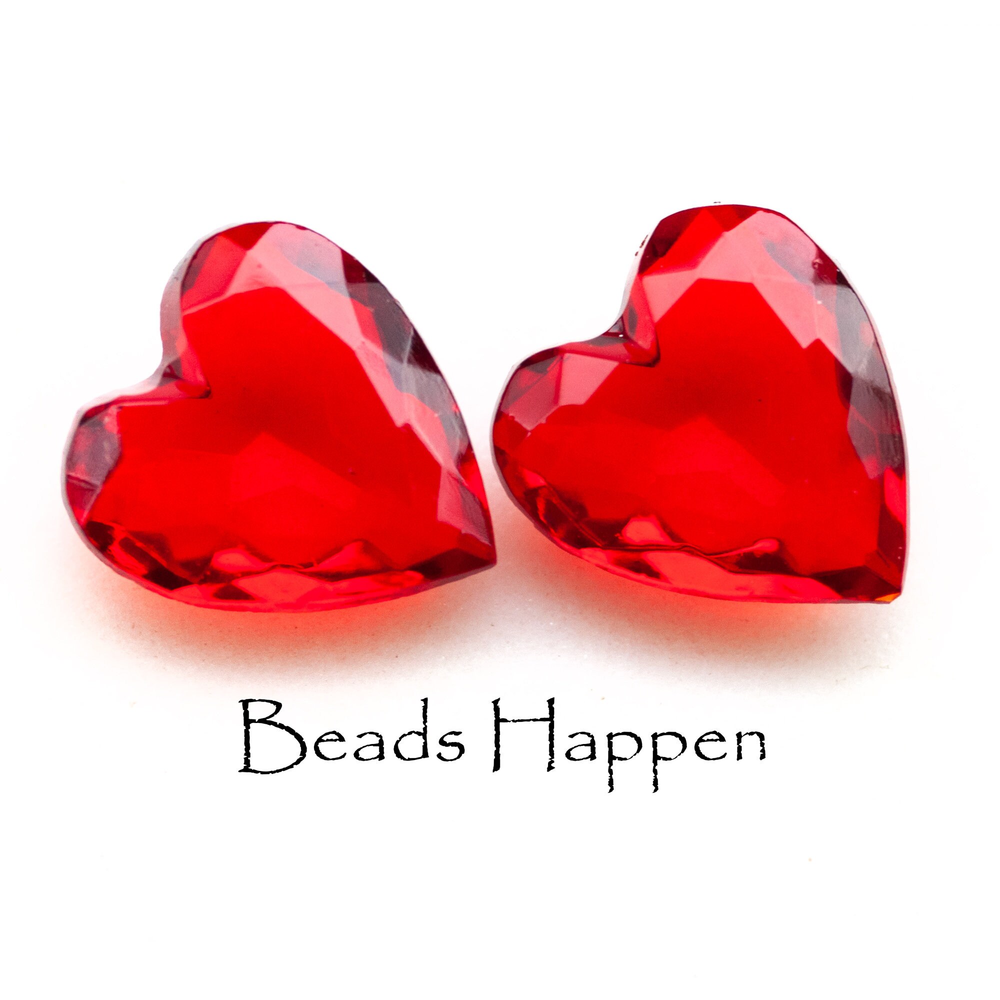 18 mm ファセット レッド ガラス ハート、ルビー レッド ハート