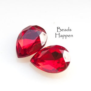 18x13mm Deep Siam Ruby Red Czech Glass Pear Teardrop Stones Gems Jewels, Gold Faceted Foiled Backs, Quantity 2
