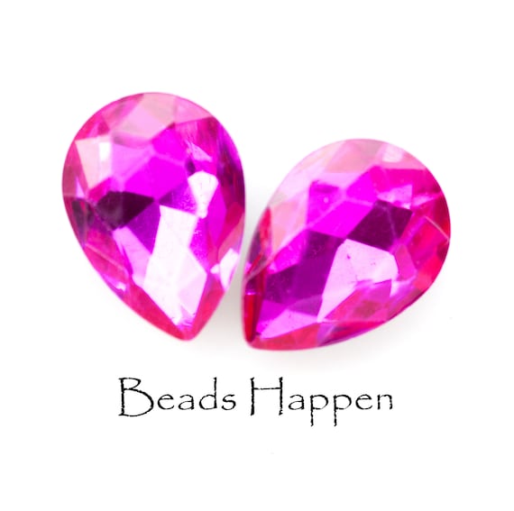 18x13mm Pears, 18x13mm Fuchsia Purple Pink Glass Stones, 18x13 Pears, Second Quality, Quantity 2