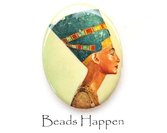 40x30mm Egyptian Themed Oval Glass Cabochons, Vintage from Western Germany, Nefertiti, Woman, Lady, Headdress, Cleopatra, (T1-2-1 fr) Qty 1