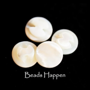 11mm 12mm Shell Buttons, Round Mother of Pearl MOP with Carved Shank on Back Side, Vintage,   Quantity 4