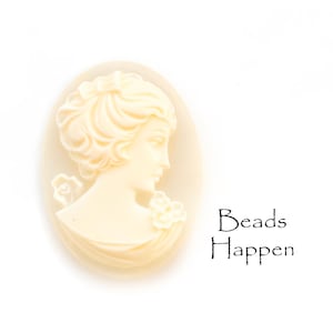 40x30mm Oval Cameo Cabochon, Warm Toned Translucent Resin Base with Raised Opaque Cream Woman with Upswept Hair Cameos, Quantity 1