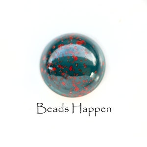 18mm Artisan Glass Bloodstone Round Cabochon Cab, Lampwork Glass Flat Back, Czech Republic, Preciosa, Green, Red, Quantity 1
