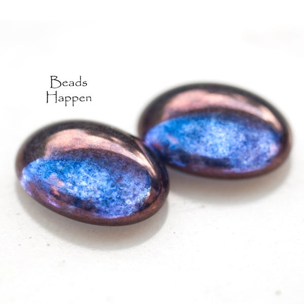 Azul translúcido de 18x13 mm con óvalos de vidrio con revestimiento de brillo púrpura, República Checa, óvalos de 18x13, cantidad 2