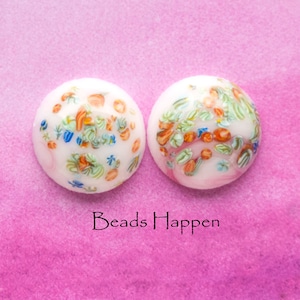 18mm Vintage Round Pink Glass Cabochon Cab with Millefiori Flowers from Japan, Flower Floral Cabochon, Quantity 2