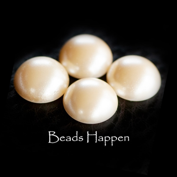 13mm Creamy Pearl Glass Round Cabochons Cabs with Smooth Tops and Flat Backs from Czech Republic, Cream, Glass Pearls, (D1-7-5), Quantity 4