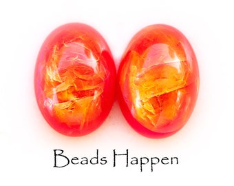 18x13mm Oval Cabochons with Rose Red Orange Opal Treatment, 18x13mm Resin Oval Cabochons, Rose Red Opal Resin Cabs Cab, Quantity 2