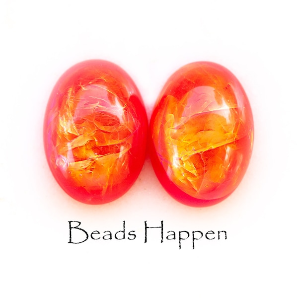 18x13mm Oval Cabochons with Rose Red Orange Opal Treatment, 18x13mm Resin Oval Cabochons, Rose Red Opal Resin Cabs Cab, Quantity 2