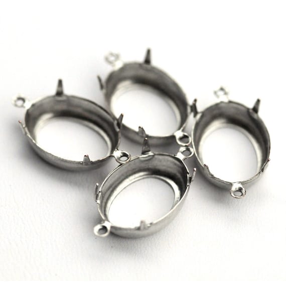 18 x 13 mm アンティークシルバー オーバル オープンバック 2 ループ 