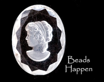 Vintage 40x30mm ovale heldere hars cameo cabochon, matte omgekeerde diepdruk, West-Duitsland, cabine, 40x30 ovalen, hoeveelheid 1