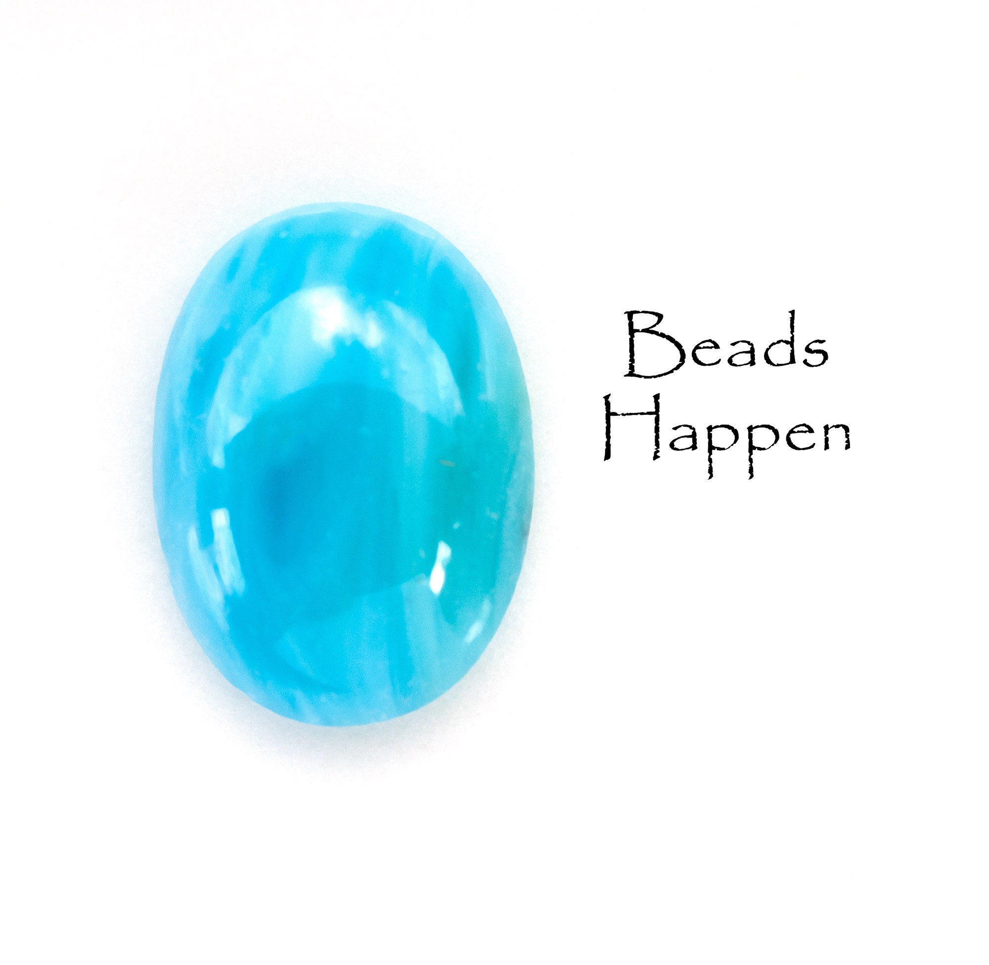 Vintage Cherry Brand from Japan, 25x18mm Aqua Blue Agate with Hints of Green Vintage Glass Ovals Oval Cabochons Cabs, Quantity 1