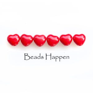 6mm Red Glass Heart BEADS from the Czech Republic, Hearts, Romance, Love, Valentine&#39;s Day, Opaque Smooth Glass Bead, Quantity 6