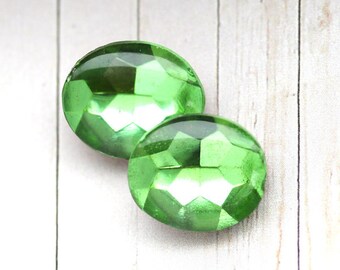 VINTAGE 12x10mm Peridot Oval Glass Jewels Stones from Western Germany, 12x10 ovals, Green, Smooth tops, (I1-8-1-middle), Quantity 2