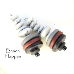 Pre-made Dangle of Stacked Beads, Gray and Stone Stacked Beaded Dangle, Glass Beads, Quantity 2