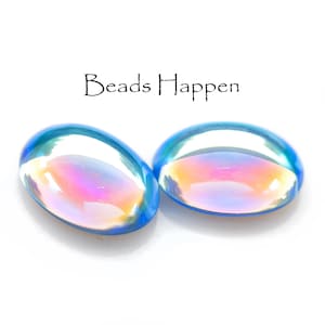 FABULOUS 18x13mm Light Sapphire AB Oval Ovals Cabochons, Czech Republic, Blue, Light Blue, 18x13 Ovals, Glass Cabochons, Quantity 2