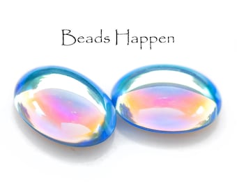 FABULOUS 18x13mm Light Sapphire AB Oval Ovals Cabochons, Czech Republic, Blue, Light Blue, 18x13 Ovals, Glass Cabochons, Quantity 2