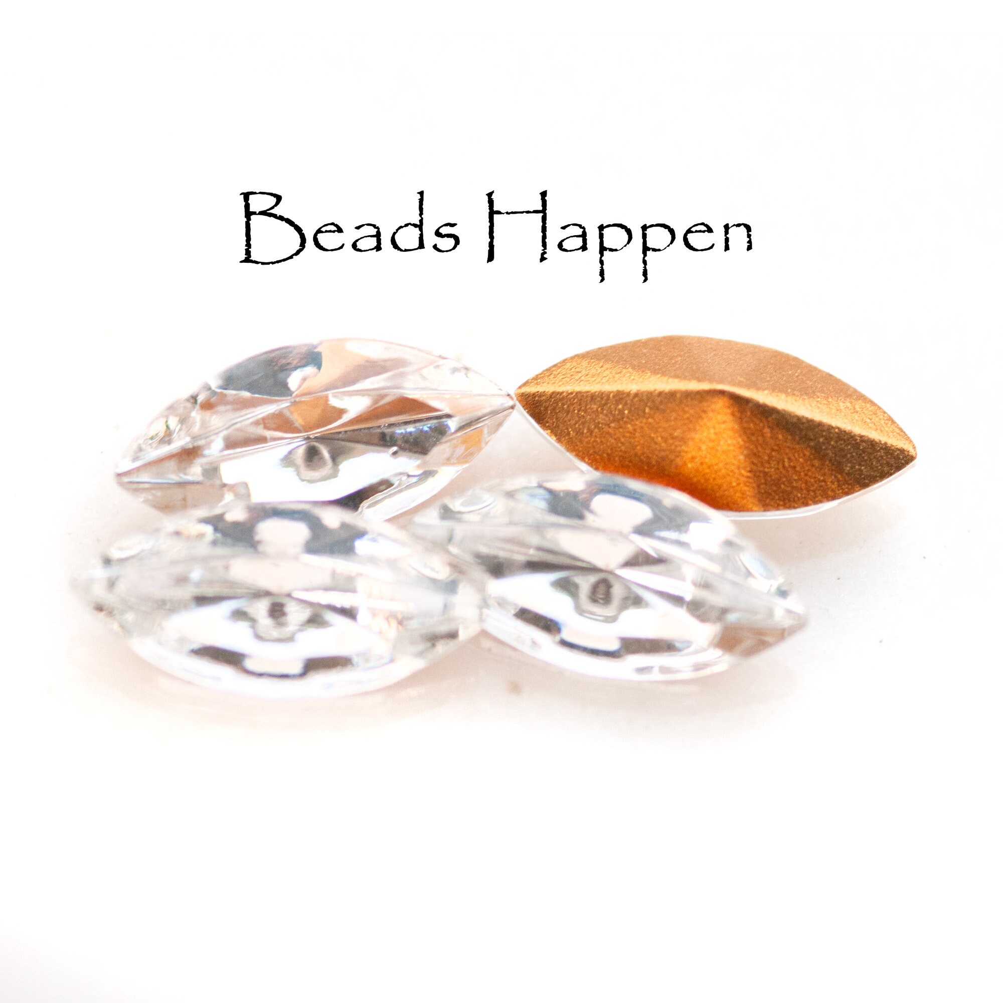 15x7mm Clear Crystal Navettes with Faceted Fronts, Foiled Point Backs, Czech Republic, 15x7 Navettes, Preciosa, Quantity 4