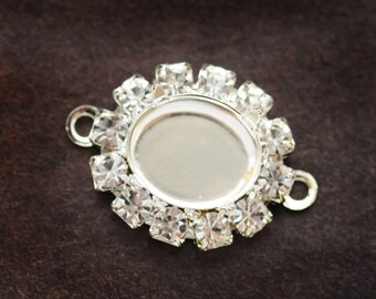 SENSATIONAL 12x10mm Oval Setting with Clear SWAROVSKI Crystals Sterling Silver Plate, 4 Prongs for 12x10 Ovals, 2 rings, Quantity 1