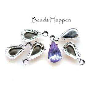 10x6mm Bright Sterling Silver Plated Pear Settings with Closed Backs and One Ring Loop, Made in USA, Quantity 6