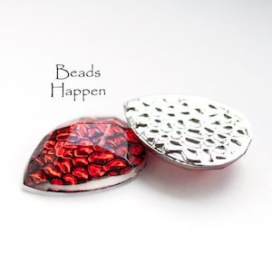 18x13mm Red Acrylic Pears with Faceted Tops and Bubble Textured Flat Backs, Ruby Red Pears, 18x13 Pears, Quantity 2
